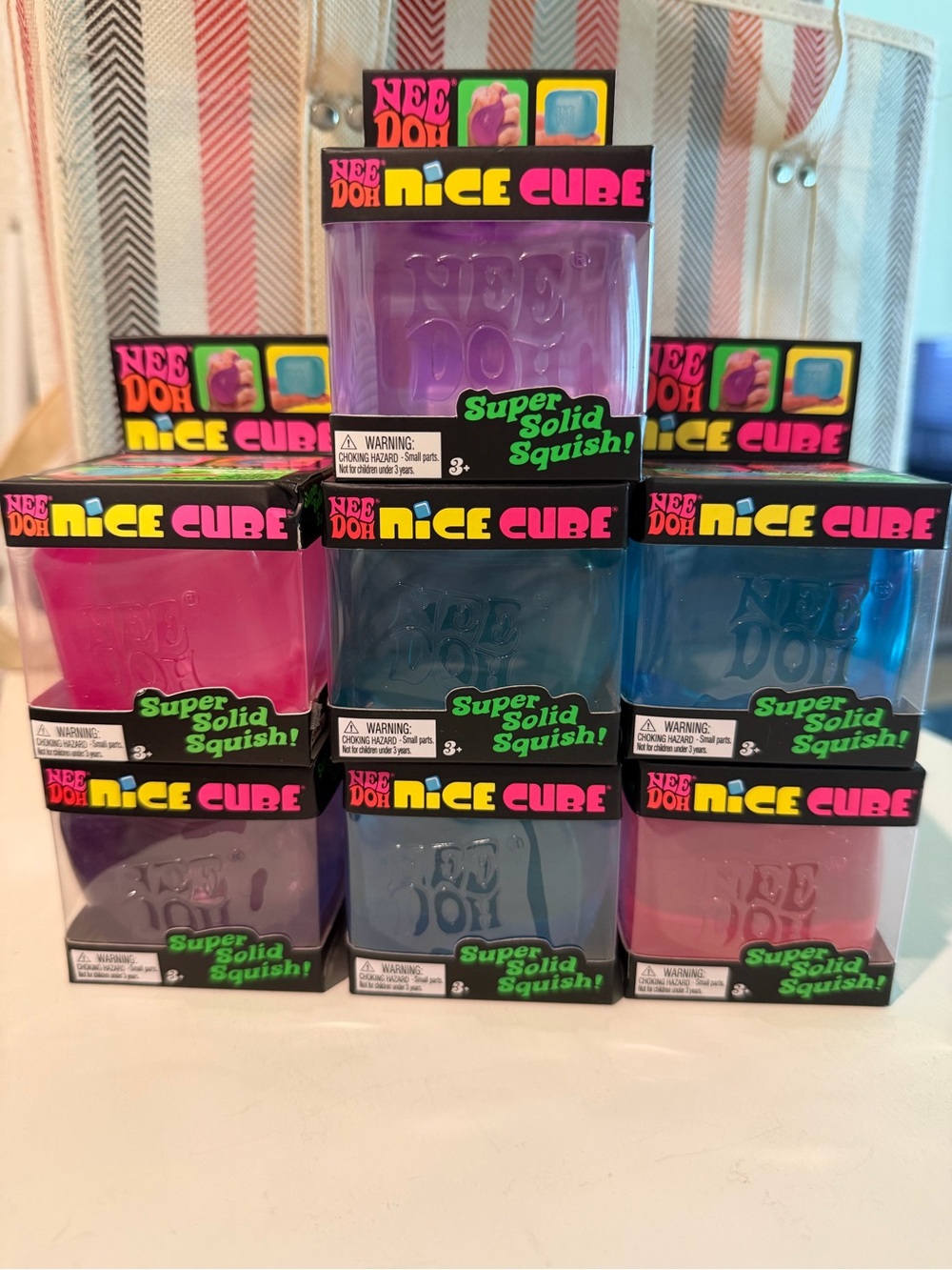 Needoh Nice Cube Super Solid Squish - Purple, Pink, Blue
